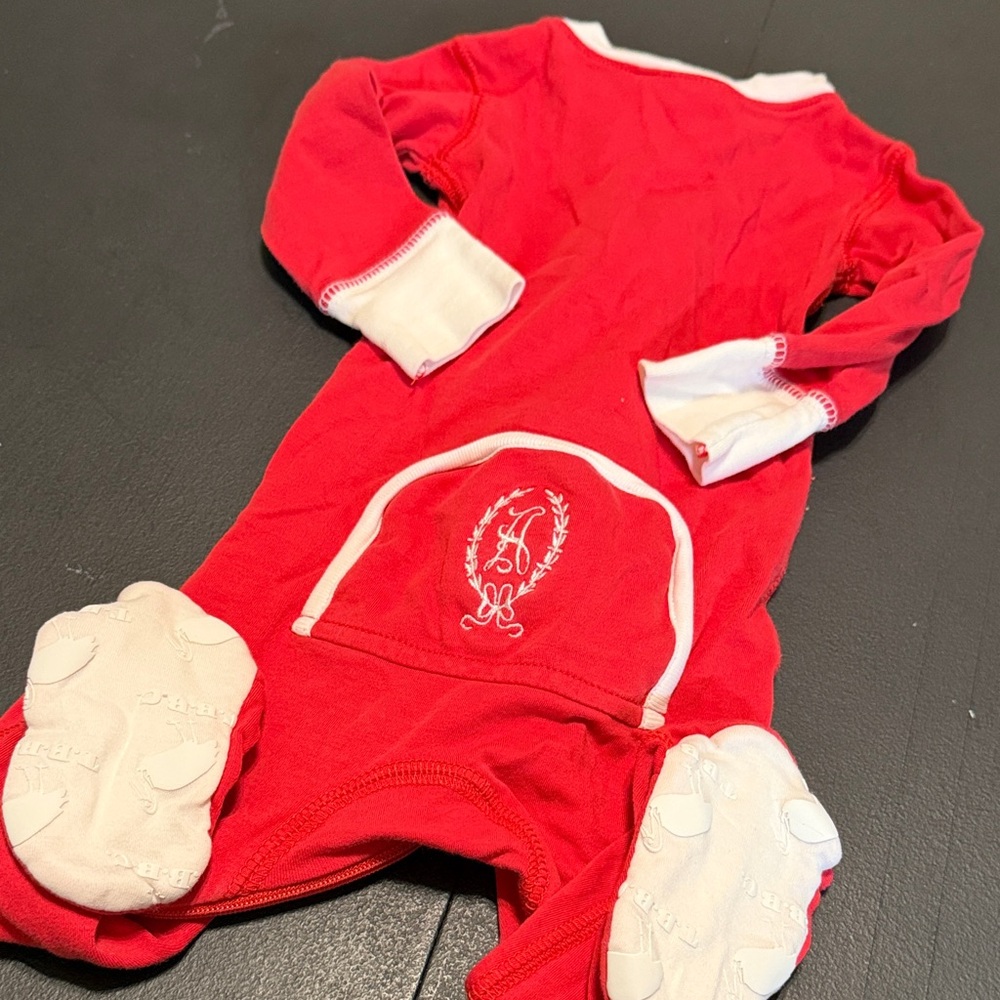 The Beaufort Bonnet Company Red Footed One-Piece PJ w/ embroidered “A”